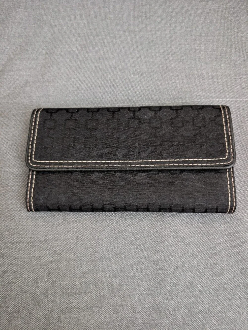 Black Textured Long Wallet with Contrast Stitching